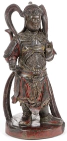 A CHINESE POLYCHROME BRONZE FIGURE OF WEITUO