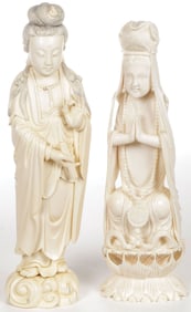 TWO CHINESE CARVED FIGURES OF GUANYIN, 19TH