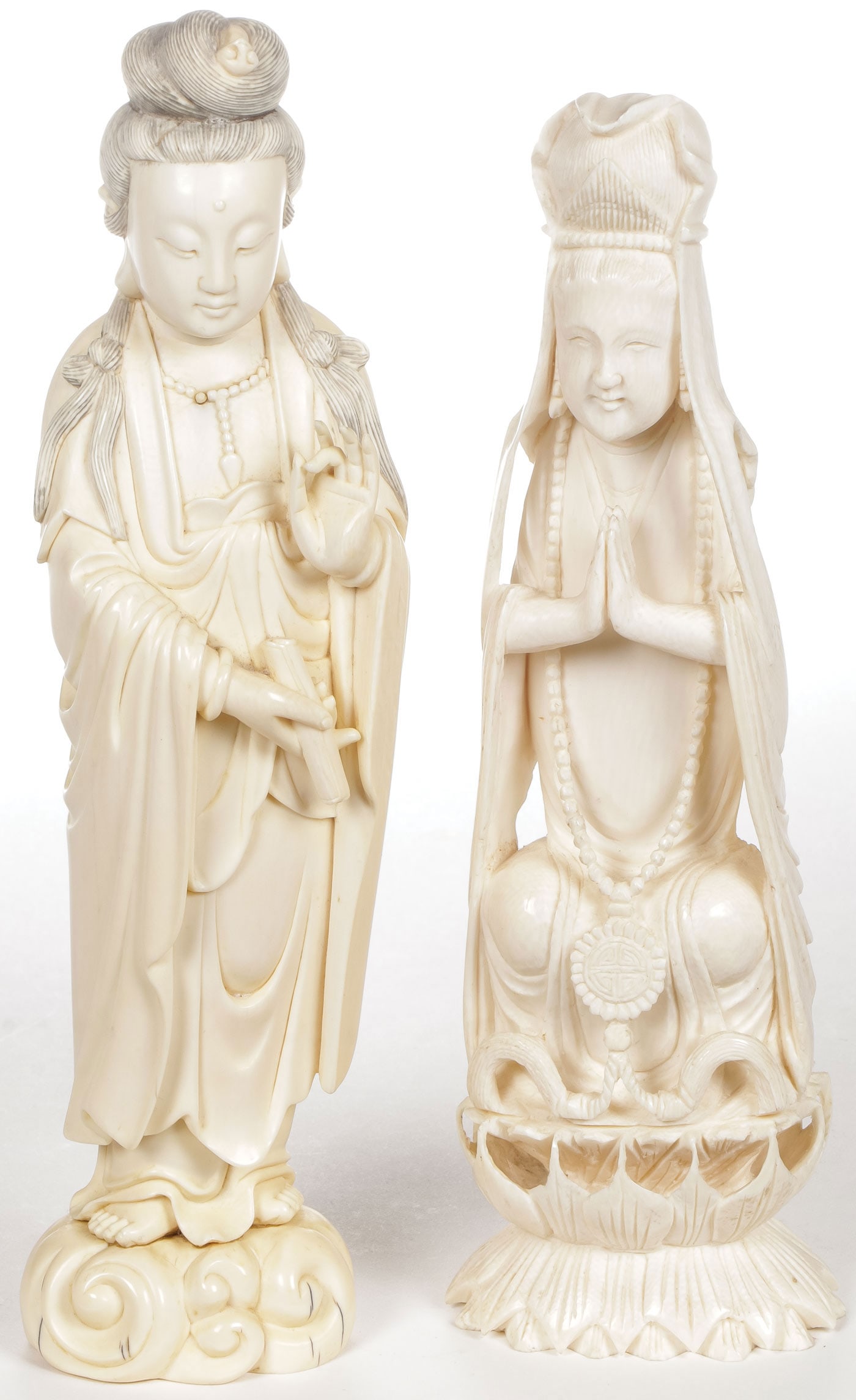 TWO CHINESE CARVED  FIGURES OF GUANYIN, 19TH (1 of 3)