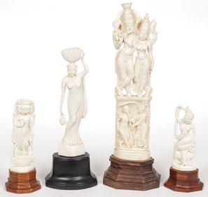 GROUP OF INDIAN CARVED FIGURES, 19TH C