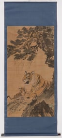 CHINESE TIGER SCROLL PAINTING, 19TH C