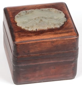 CHINESE WOOD & JADE INLAID BOX