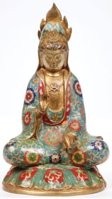 CHINESE GILT BRONZE & ENAMELED BUDDHA