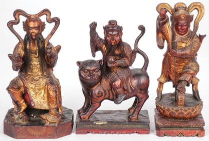 CHINESE CARVED & GILT WOOD TEMPLE FIGURES