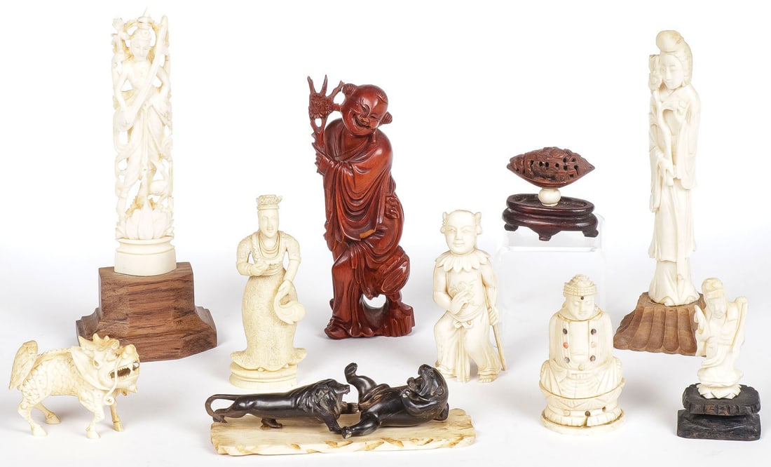 GOOD MIXED ASIAN CARVED DECORATIVE ARTS GROUP (1 of 2)