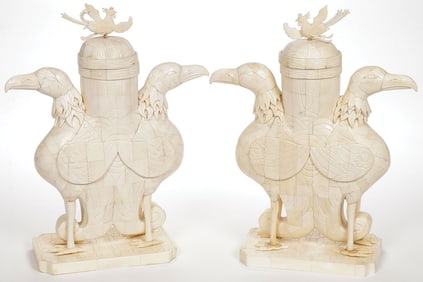PAIR OF CHINESE CARVED BONE MANTEL VASES