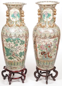PAIR CHINESE PALACE SIZE PORCELAIN URNS