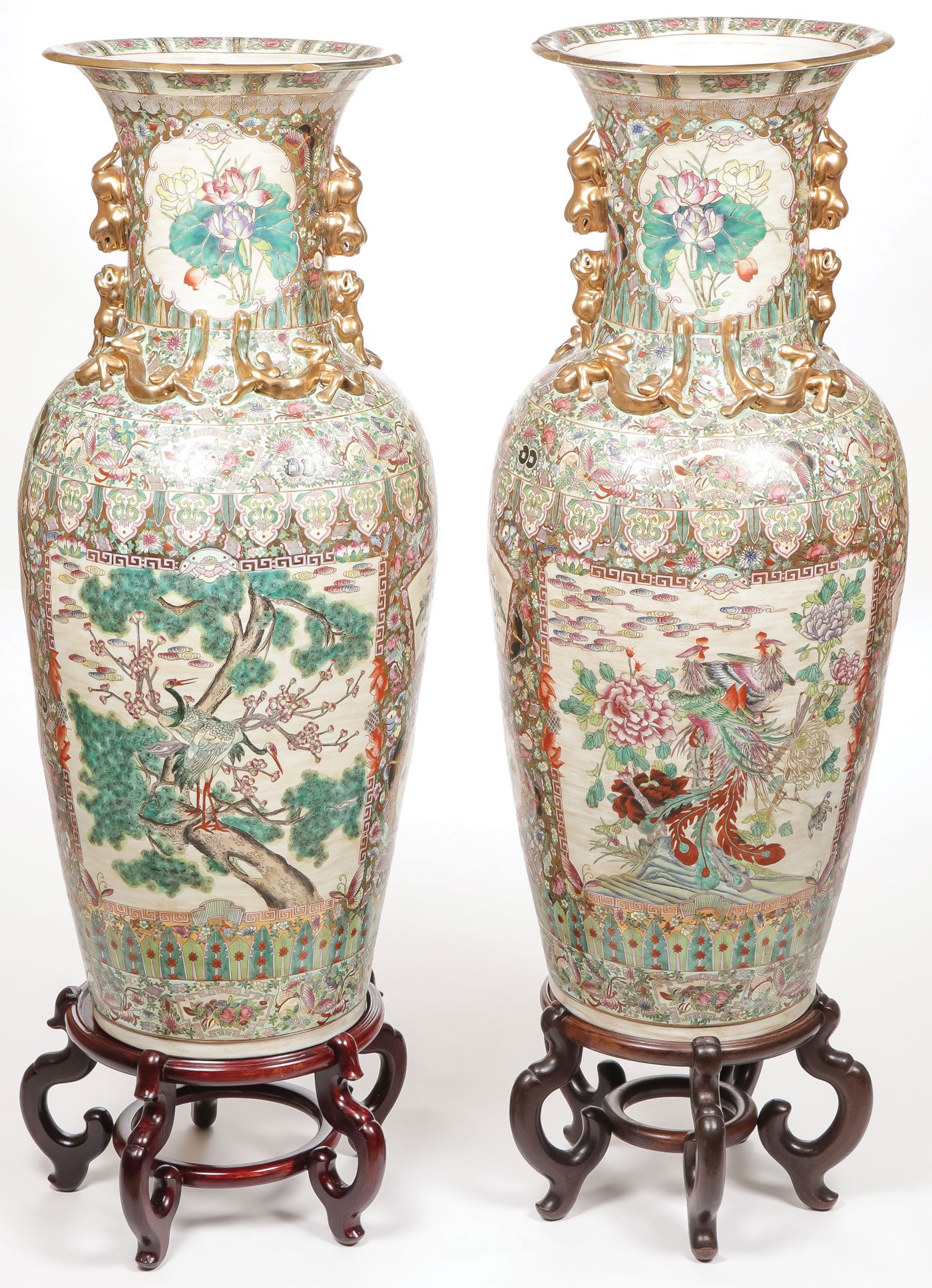 PAIR CHINESE PALACE SIZE PORCELAIN URNS (1 of 3)