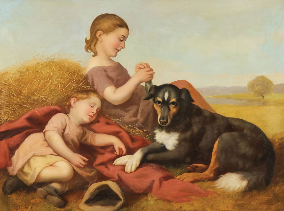 CHARMING BRITISH CHILDREN'S/ANIMAL PAINTING, 19TH C (1 of 4)