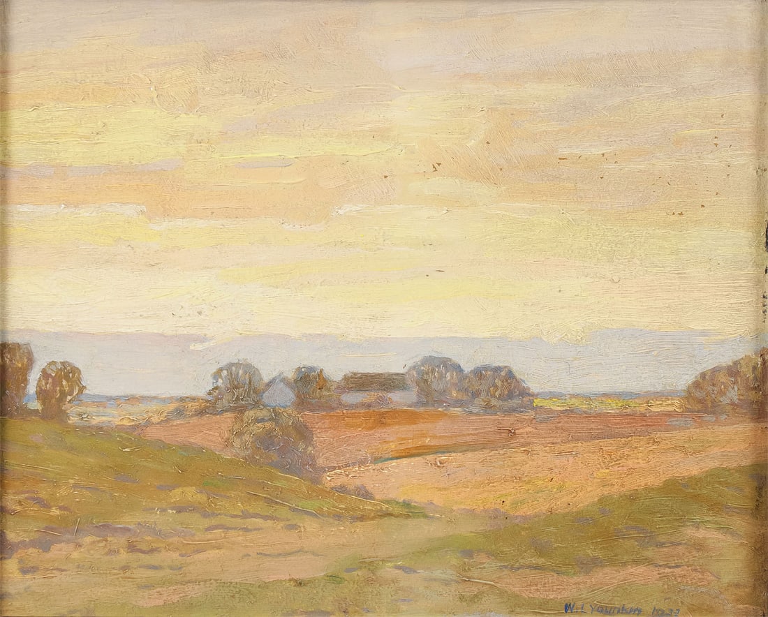 SIGNED NEBRASKA SUNSET PAINTED DATE 1923 (1 of 4)
