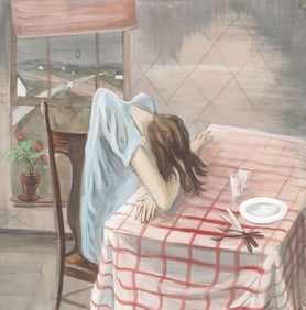 SIGNED SURREALIST MELANCHOLY PAINTING, C. 1940