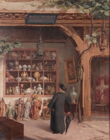 GREAT FRENCH SATIRICAL PAINTING SIGNED & DATED 1906