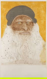 ORIGINAL SIGNED MAURICIO LASANSKY, DA VINCI: MAURICIO LASANSKY (American 1914-2012)da Vinci -1987Color Intaglio etching, drypointSigned, titled and editioned 37/70 lower rightImage 39.75 inches x 23.5 inches, overall including frame 49 inches