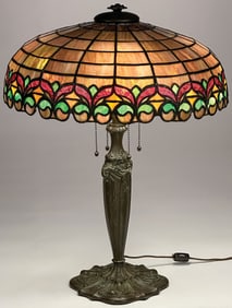 A GOOD J.A. WHALEY LEADED GLASS TABLE LAMP