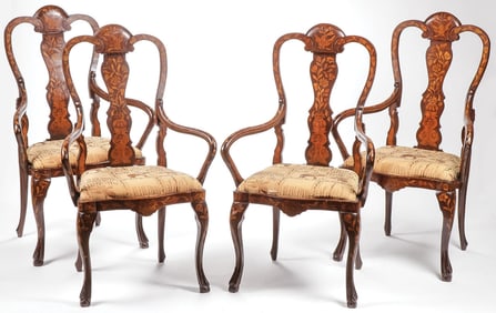 FOUR ENGLISH QUEEN ANNE INLAID CHAIRS, 18TH C
