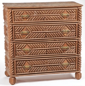 EXCEPTIONAL TRAMP ART CHEST OF DRAWERS