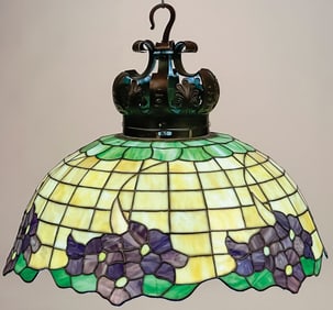 LEADED GLASS CHANDELIER CIRCA 1910