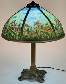 A REVERSE PAINTED TABLE LAMP, C. 1915