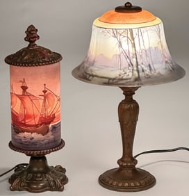 PAIRPOINT REVERSE PAINTED BOUDOIR LAMP