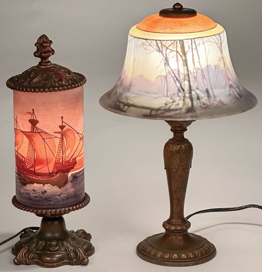 PAIRPOINT REVERSE PAINTED BOUDOIR LAMP (1 of 2)