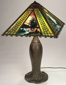 HANDEL LAMP BASE WITH SLAG GLASS SHADE