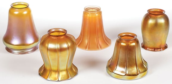 FIVE IRIDESCENT LAMPSHADES, AMERICAN, C. 1900