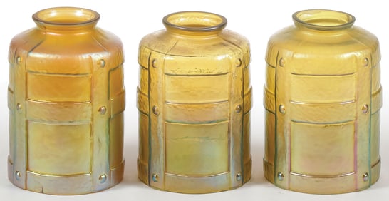 THREE GOLD IRIDESCENT LAMPSHADES, AMERICAN