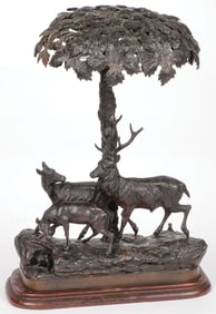 GREAT BRONZED FIGURAL STAG LAMP, C 1910
