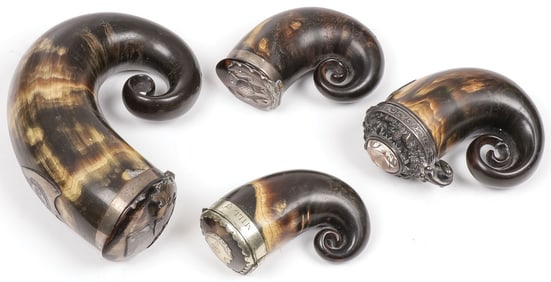 FOUR SCOTTISH HORN SNUFF MULLS, 19th C