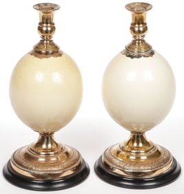 PAIR OSTRICH EGG CANDLESTICKS