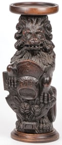 IMPRESSIVE CARVED WOOD LION PEDESTAL 19th C