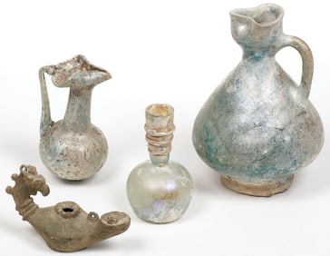 ROMAN GLASS, POTTERY & BRONZE GROUP