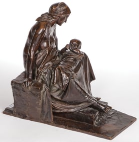 GREAT FRENCH MOTHER & CHILD BRONZE SCULPTURE