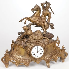 FRENCH GILT BRONZE FIGURAL MANTLE CLOCK 19TH C
