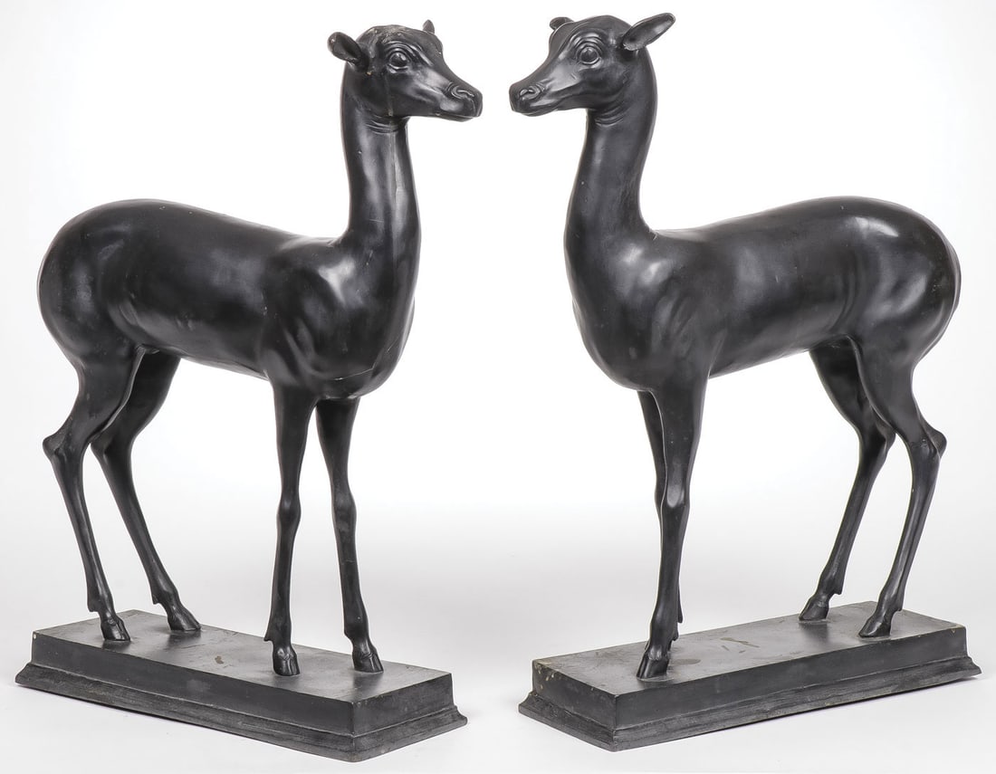 PAIR OF PATINATED BRONZE DEER (1 of 2)