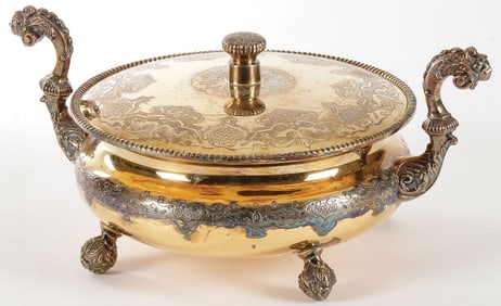 MEXICAN SILVER GILT TANE COVERED DISH