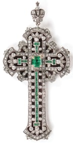 STUNNING GOLD DIAMOND & EMERALD PENDANT CROSS