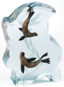 KITTY CANTRELL LUCITE SCULPTURE SEA LIONS