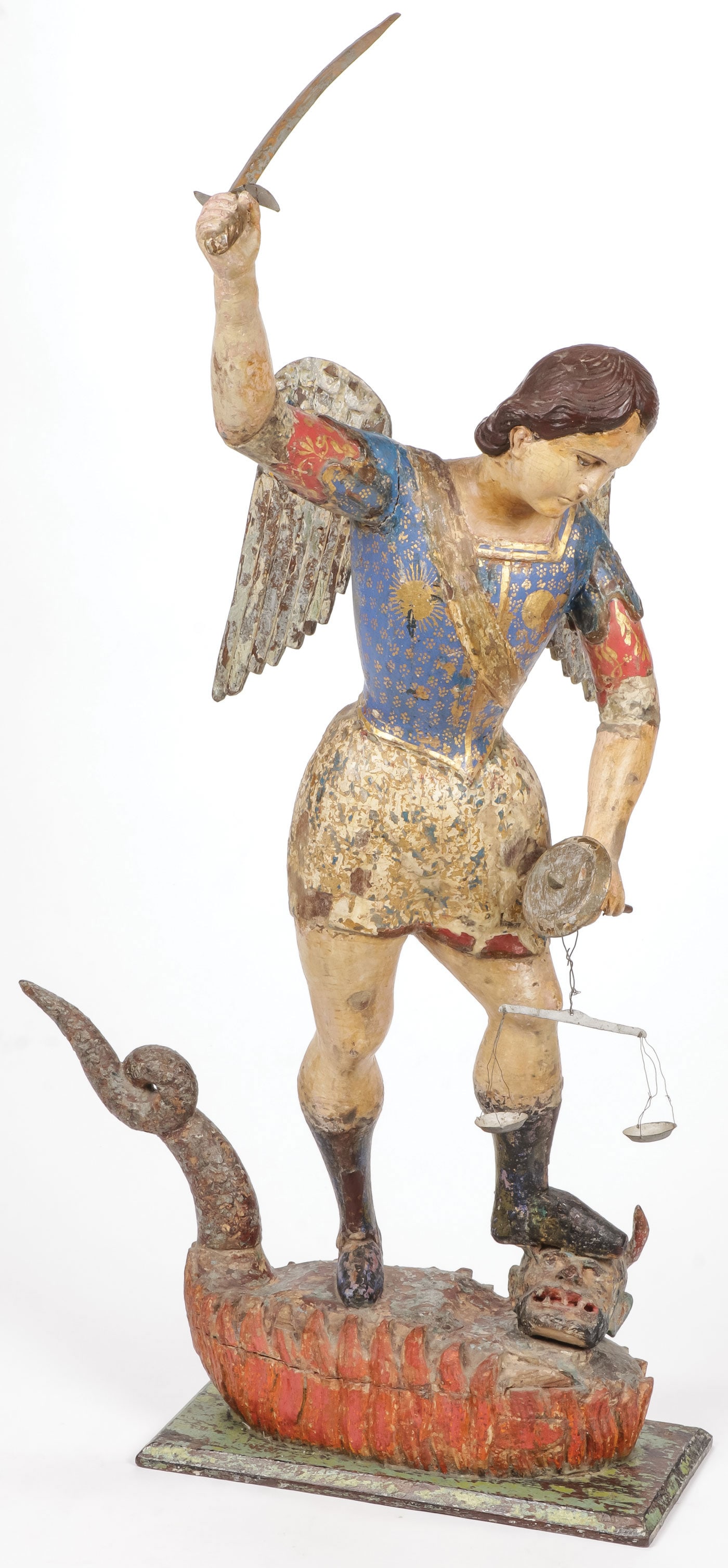 SPANISH COLONIAL CARVED ARCHANGEL MICHAEL 18th C (1 of 3)