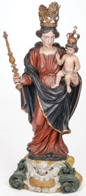 A LARGE CARVED BAROQUE VIRGIN & CHILD