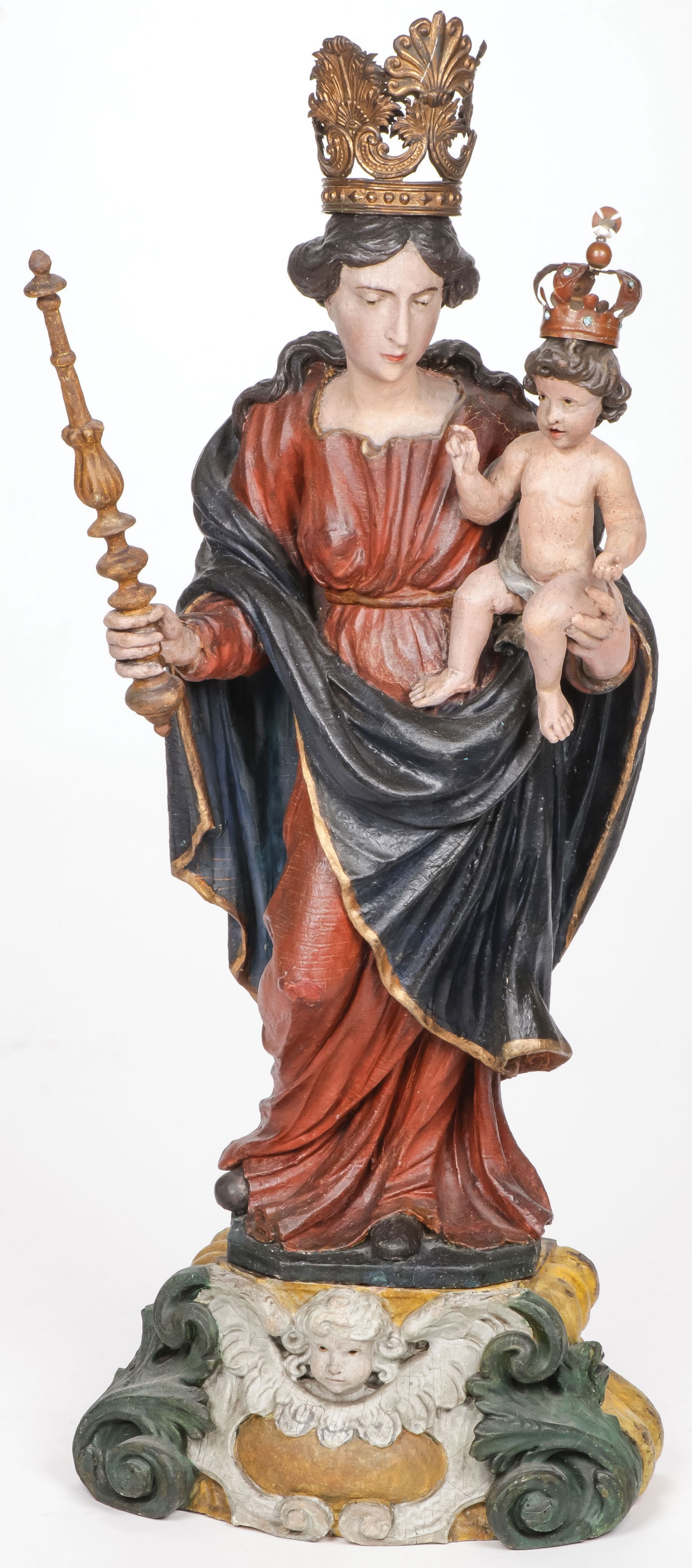 A LARGE CARVED BAROQUE VIRGIN & CHILD (1 of 3)