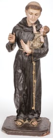SPANISH CARVED & POLYCHROME ST ANTHONY, 18TH C