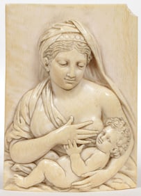 CARVED  PLAQUE OF THE VIRGIN & CHILD, 18TH C