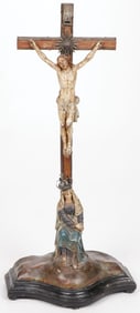 CARVED & POLYCHROME CRUCIFIXION GROUP 19th C