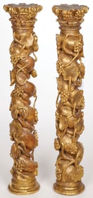 PAIR OF CARVED GILT WOOD COLUMNS, 18th C