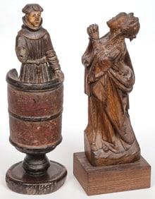 PAIR OF CARVED WOOD FIGURES 17TH & 18TH CENTURY