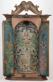 CONTINENTAL CARVED & PAINTED CUPBOARD, 18TH C