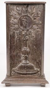 INTERESTING CARVED WOOD PANEL W/MONSTRANCE