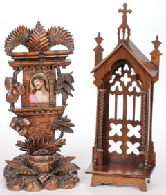 PAIR OF CARVED WOOD SHRINES, 19TH C