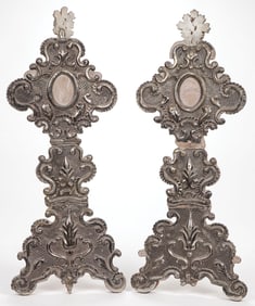 PAIR ITALIAN SILVERED METAL RELIQUARIES, 18th C